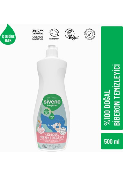 Siveno %100 Doğal Emzik & Biberon Temizleyici Elde Bulaşık Sabunu Bitkisel Nemlendirici Vegan 500 ml