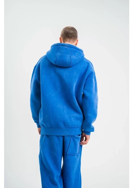 Unisex Double Oversize Kapşonlu Yıkamalı Sweatshirt - Mavi fiyatları