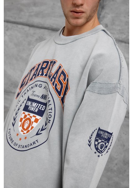 Erkek Sweatshirt Starflash Dikiş Gri Oversize Baskılı fiyatları