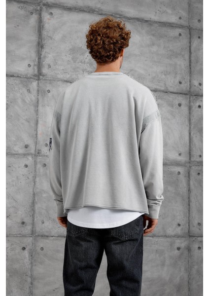 Erkek Sweatshirt Starflash Dikiş Gri Oversize Baskılı modelleri