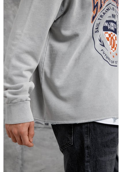 Erkek Sweatshirt Starflash Dikiş Gri Oversize Baskılı fırsatları