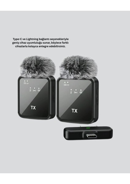 2in1 Kablosuz Yaka Mikrofonu Ios ve Android Uyumlu modelleri