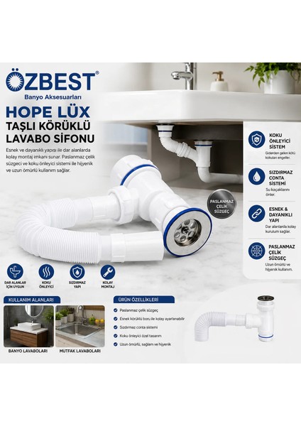 Paslanmaz Taşlı Körüklü Lavabo Sifon modelleri