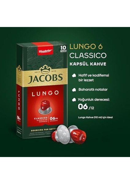 Lungo 6 Classico Kapsülleri, Orta Yoğunluk, 10 Alüminyum Kapsül fiyatları