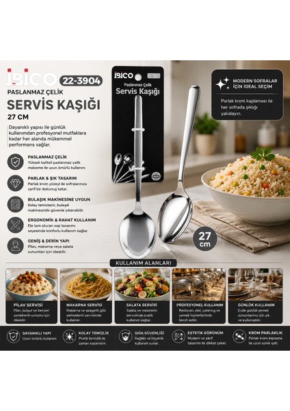 Krom Metal Servis Kaşığı 27 cm ECO123 fiyatları