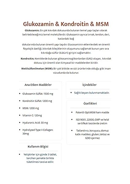 Glukozamin & Kondroitin & Msm Tip 2 90 Tablet fiyatları