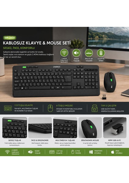 Kablosuz Klavye Mouse Seti (Usb, Sessiz, Q Klavye) modelleri