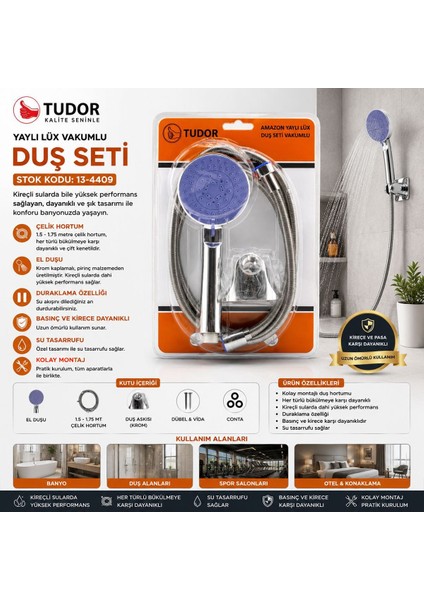 Krom Vakumlu Lüks Duş Seti - 150 cm Metal Yaylı Hortum fiyatları