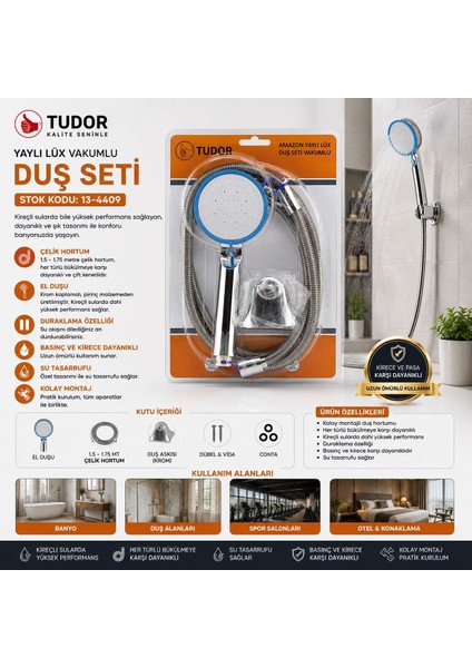 Krom Vakumlu Lüks Duş Seti - 150 cm Metal Yaylı Hortum fırsatları
