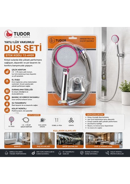 Krom Vakumlu Lüks Duş Seti - 150 cm Metal Yaylı Hortum indirimleri