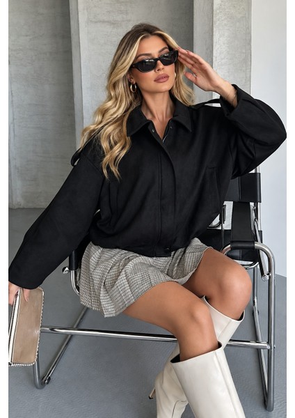 Zr Oversize Siyah Kadın Süet Bomber Ceket fırsatları