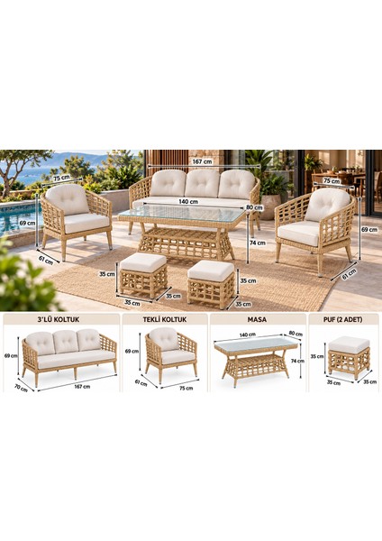Rattan Bahçe ve Balkon Mobilyası Royal Model3+1+1 modelleri