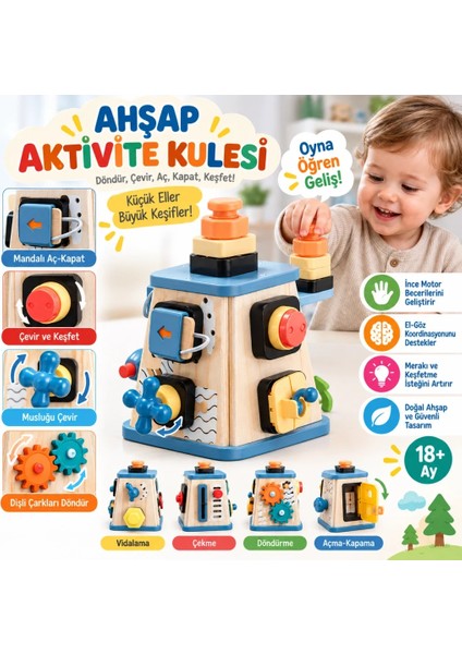 Eğlenceli Ahşap Aktivite Kulesi 1 Adet modelleri