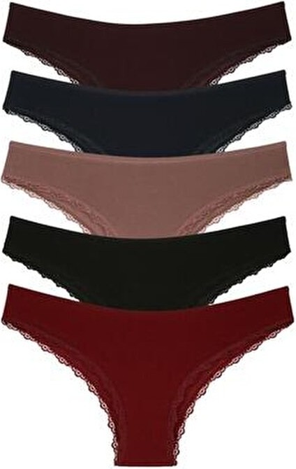 Nicoletta Kadın 5'li Paket Brazilian Külot Bordo Dokuma Kumaş Rahat Tasarım İç Giyim