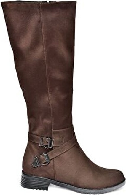 Fox Shoes Kahverengi Süet Kadın Çizme Düz Topuklu Kışlık Konforlu Tasarım görsel 6