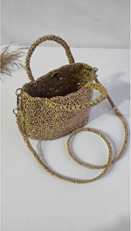 Butik Hasır Kağıt İp El Örgüsü Çapraz Çanta Haki Renkli Plaj Tekstil Koleksiyonu Şık Görünüm görsel 7