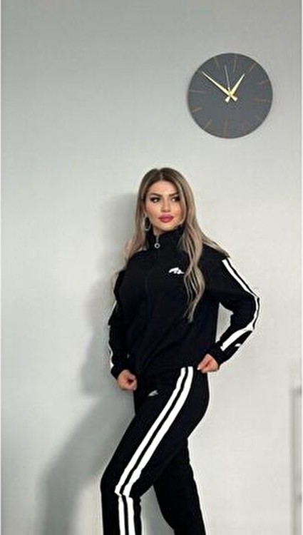 MİMİ LUXURY WEAR Kadın Ikili Eşofman Takımı Fermuarlı Alt Üst Eşofman Takımı Nakışlı 2 Iplik Likra görsel 5
