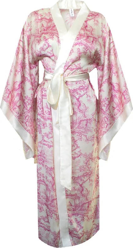 Mita Concept Pembe Desenli Saten Yarasa Kol Kimono-Pantolon Takım görsel 6