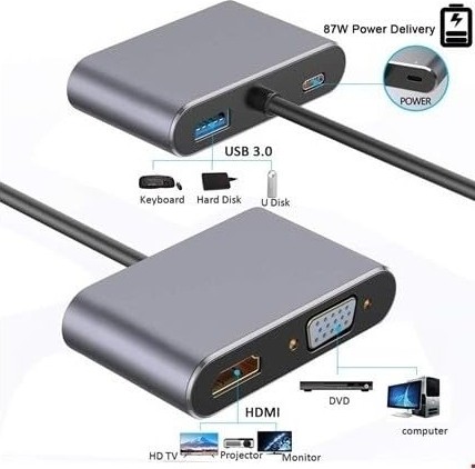 Die Grup Daytona CF02 Macbook Uyumlu Type-C™ To 4K Ultra Hd 1080P Hdmı/vga/pd Şarj/usb 3.0 4ın1 Çevirici Hub Adaptör görsel 2