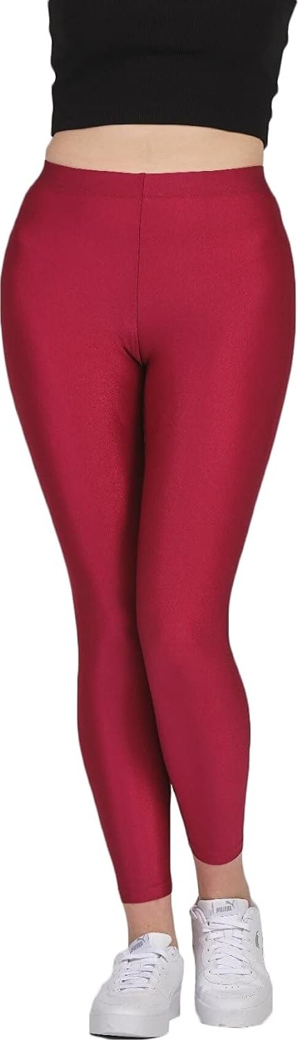 Kadın Parlak Bilek Boy Orta Yüksek Bel Disko Slim Fit Renkli Sporcu Tayt - 4892-1