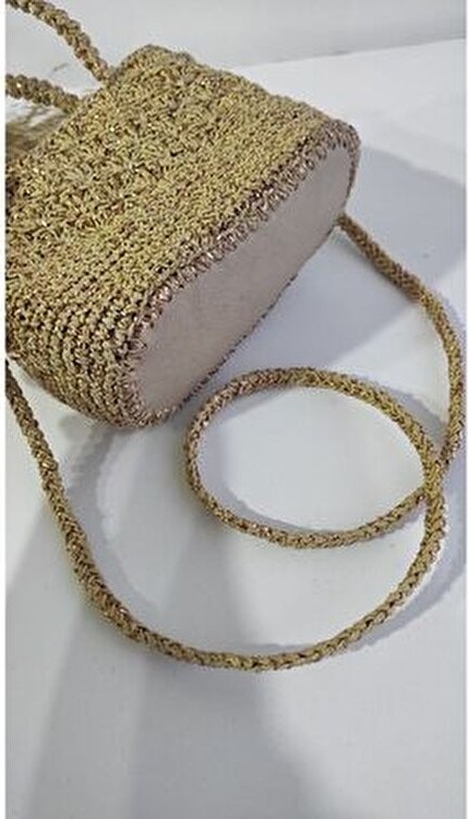 Butik Hasır Kağıt İp El Örgüsü Çapraz Çanta Haki Renkli Plaj Tekstil Koleksiyonu Şık Görünüm görsel 5