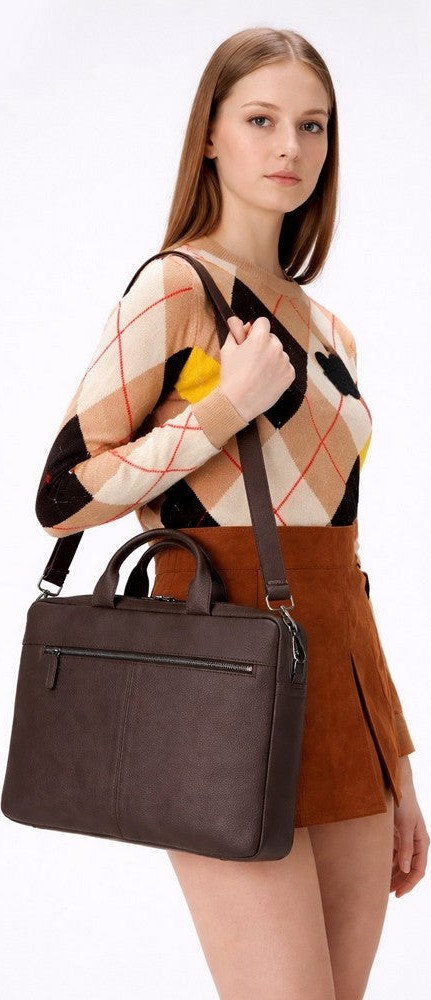 BloominBag Bloom Urban Shell Pro 16" Espresso Brown Hakiki Deri Laptop / Macbook Çantası görsel 7