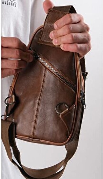 Erzeno Taba Hakiki Deri Bodybag Çapraz Göğüs Çantası Ergonomik Tasarım ile Şık Kullanım görsel 3