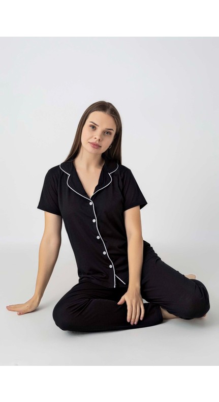 Guava Kadın Kırmızı Ekose Desenli Slim Fit Gömlek Yaka Önden Düğmeli Dar Kalıp Kısa Kol Pijama Takımı görsel 8