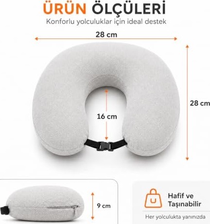 Ayrex Orret Home U Tipi Seyahat Yastığı Visco Boyun Yastığı Klipsli Hafızalı Sünger, Çıka görsel 4
