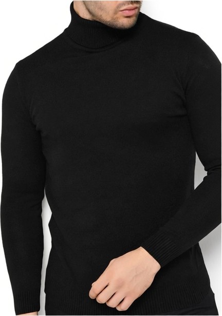 Tena Moda Tenda Moda Erkek Siyah Tam Balıkçı Yaka Basic Triko Kazak Günlük Tarzda Düz Desenli görsel 5