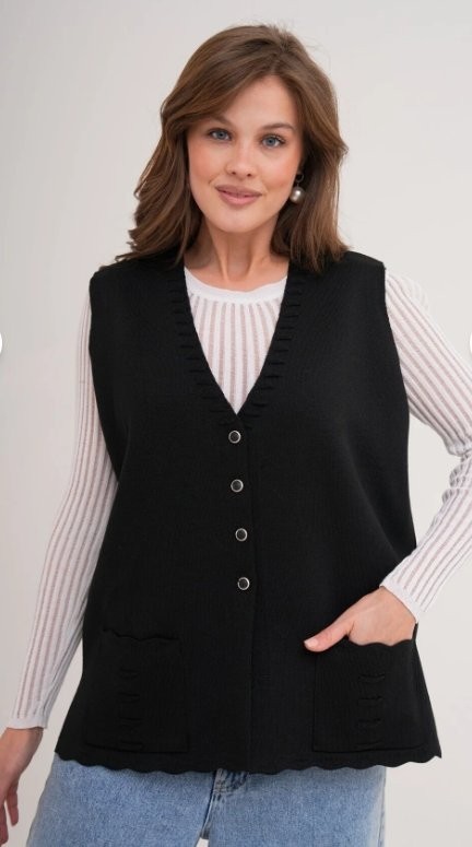 Fresh Moda Kadın Anne Büyük Beden Triko Düz Model Yelek