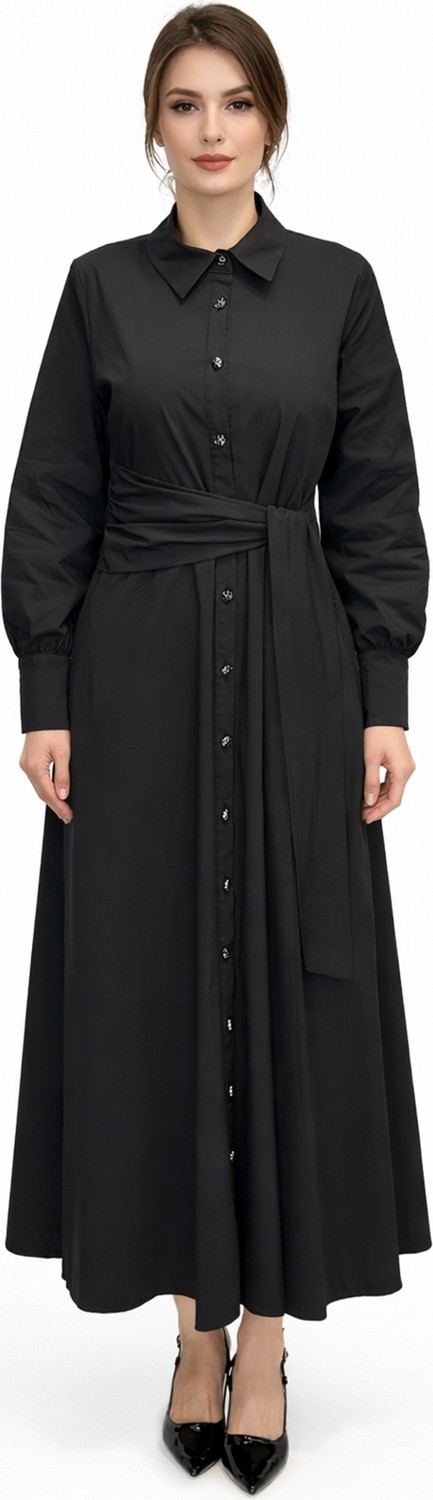 Lale Butik Bağlama Detay Poplin Elbise 13254 Siyah