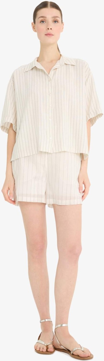 DeFacto Loose Fit Çizgili Keten Karışımlı Kısa Kollu Gömlek F5546AX25SM görsel 2
