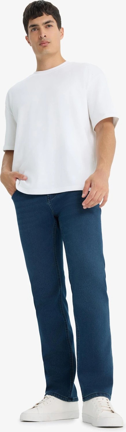 DeFacto Sıcak Tutan Sergio Regular Fit Normal Bel Boru Paça Pamuklu Sergio -Regular Fit Polarlı Sergio Jean Pantolon Y0369AZ25WN görsel 3
