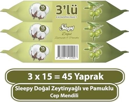 TeknoKapsül Pamuk Zeytin Cep Mendili 3X15 (45 Yaprak)