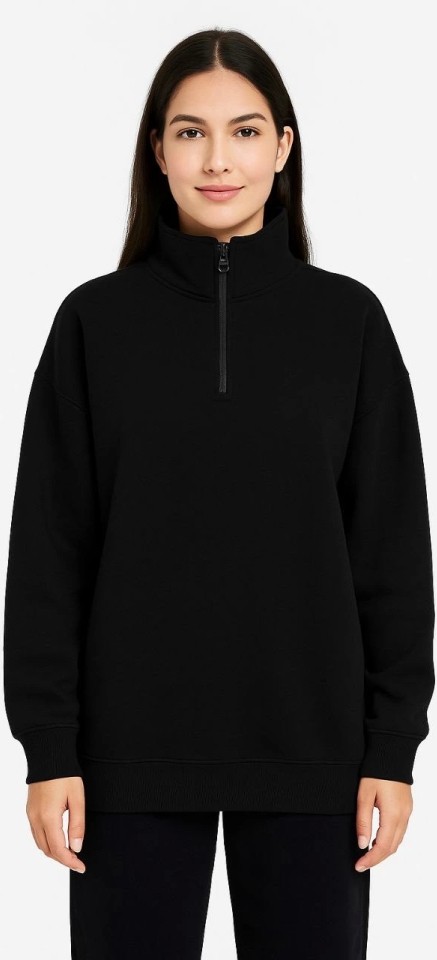 Üç Iplik Dık Yaka Yarım Fermuarlı Sweatshirt - Siyah görsel 3