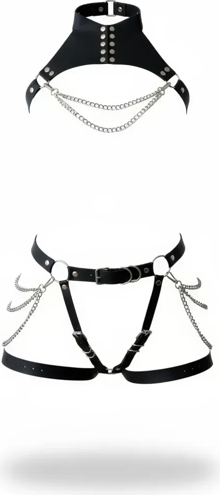 bebekokusu Siyah Jartiyer Harness Zincir Detaylı Deri Ikili Takım - BRF1369