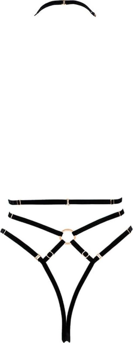 Aesco Göğüs Detaylı Fantezi Siyah Harness