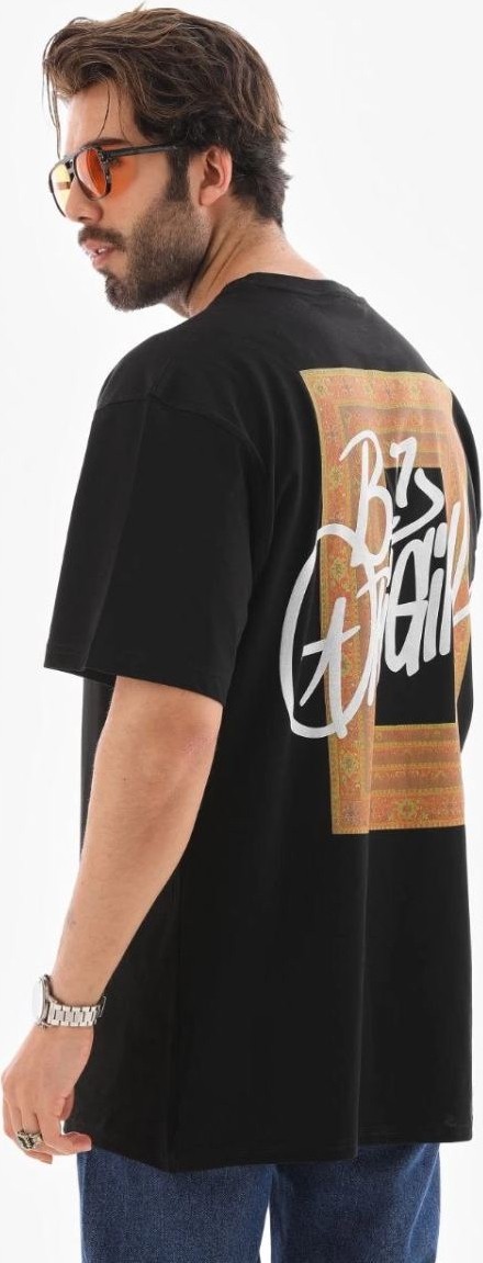 Fantastik Store Erkek Baskılı T-Shirt Kısa Kol Bisiklet Yaka Regular Fit Rahat Kalıp Tişört - Siyah görsel 5