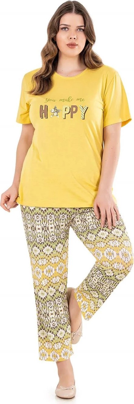 Flz Büyük Beden Battal Yazlık Kısa Kol Modal Pamuk Happy Baskılı Pijama Takımı DOWRYB08-60