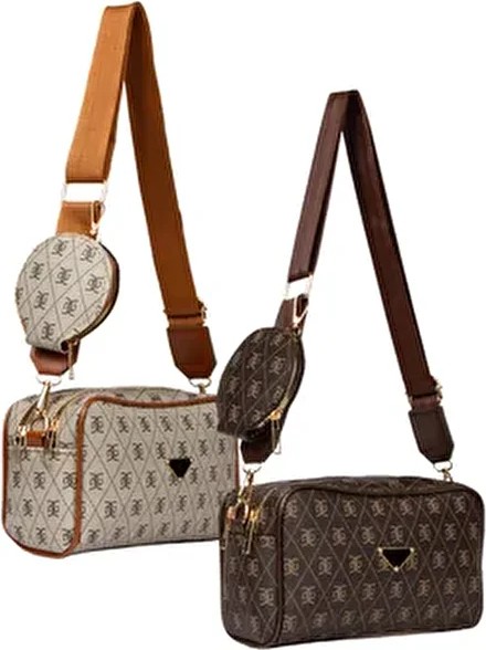 Adelina Bags Kadın Çapraz Askılı Desenli Suni Deri Çanta Seti 2 Adet Şık ve Ergonomik