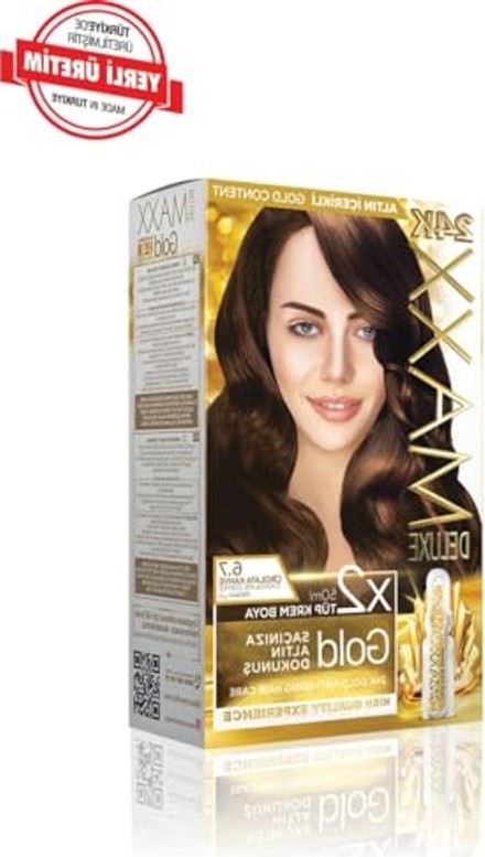 Aesco Maxx Deluxe Gold Serisi 24K Altın Parçacıklı Serum ile 1 Kutu 2 x 50 ml ve Geliştiriciler Saç Boyası (Çikolata Kahve 6.7)