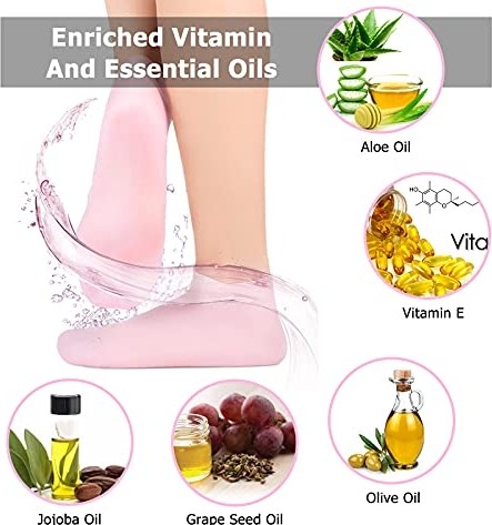 Aesco Kadınlar Için Silikon Çoraplar, Nemlendirici Ayak Çorapları, Yumuşak Jel Çoraplar, Aloe Çorapları, Kuru Ayakları Onarmak Için Kadın Spa Pedikür Çorapları, Çatlak Topuk ve Yumuşatma Kaba Cilt, Nasır görsel 3