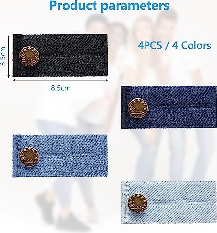 Mey İthalat Kot Bel Uzatıcılar; 4 Adet Bel Genişletici Düğme, Pantolon Uzatıcılar Bel Bandı Uzatıcılar, Pantolon Kot Etek Pantolon Için Ayarlanabilir Bel Bandı Genişleticiler, 4 Renk görsel 3