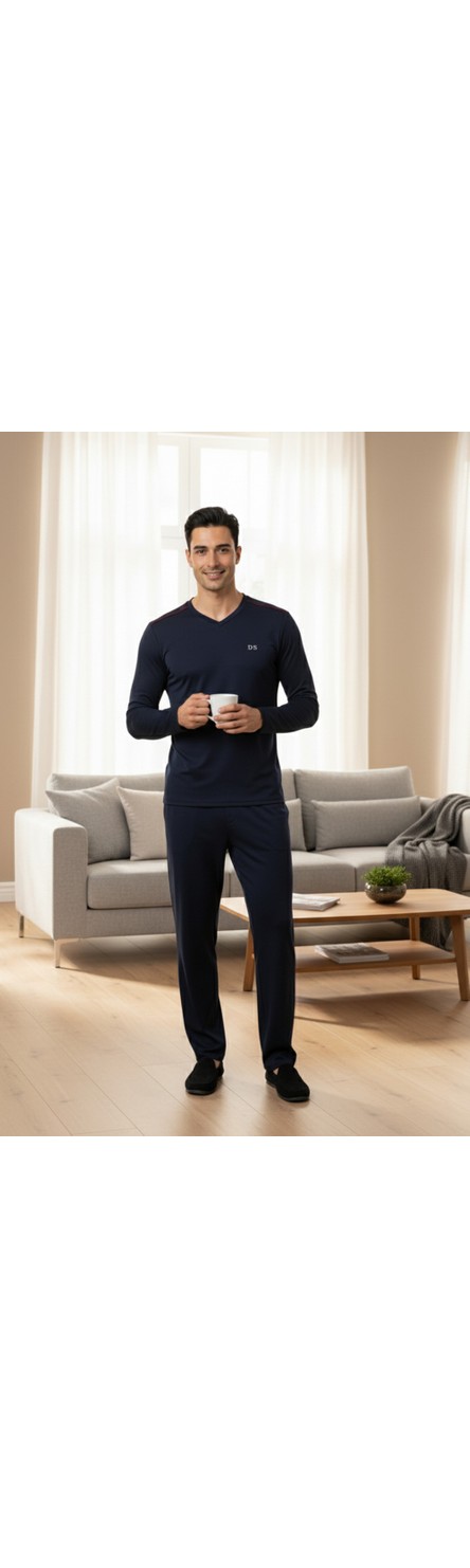D'S Damat Ds Damat Maschio Pamuk V Yaka Pijama Takımı Siyah görsel 6