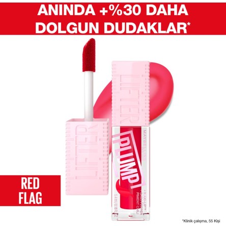 Maybelline New York Lifter Plump Dudak Parlatıcısı 004 Red Flag Yoğun Dolgunluk ve Uzun Süre Kalıcı Parlak Etki