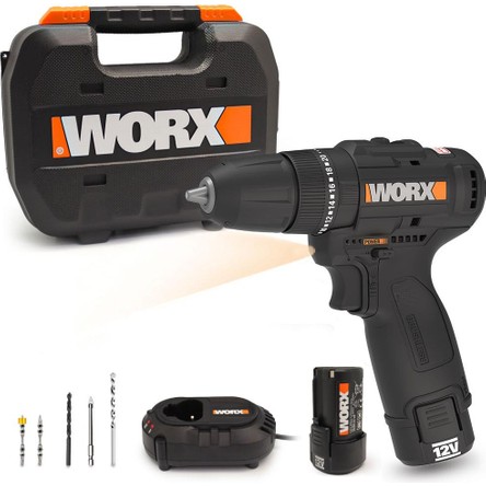 Worx WX121 12VOLT/2.0AH Li-Ion Çift Akülü Kömürsüz Profesyonel Şarjlı Darbeli Matkap + 5 Parça Aksesuar