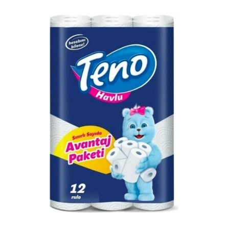 Teno Ultra Kağıt Havlu 12 Rulo Çift Katlı Yüksek Emicilik Mutfak ve Genel Temizlik İçin