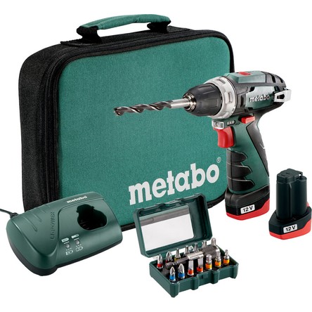 Metabo PowerMaxx BS + BITBOX 12 Volt Akülü Matkap-Tornavida + Bits Uç Seti - 600079510 (2x 2.0 Ah Lityum-Ion Akü ve Şarj Cihazı dahil)