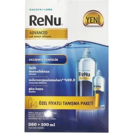 RENU Bausch+Lomb ReNu Advanced 360 + 100 ml Lens Solüsyonu Konforlu Kullanım ve Gelişmiş Temizlik